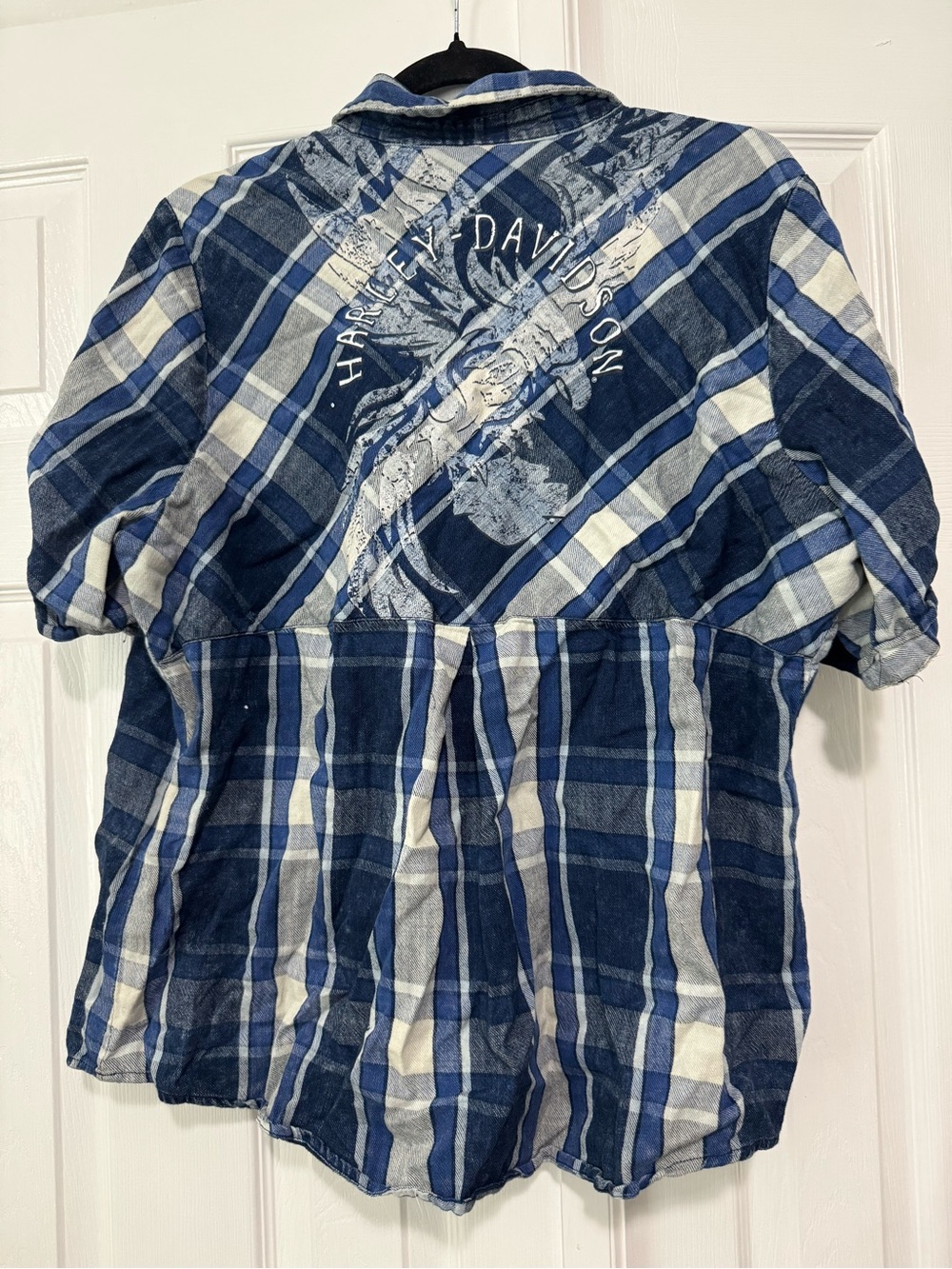 Harley-Davidson Blue and White Plaid Button-Up Shirt - Picture 2 of 5